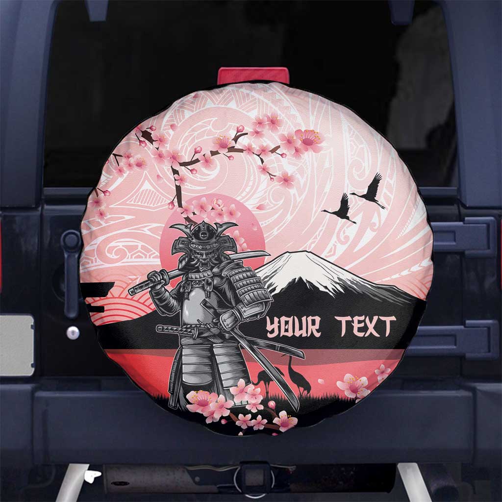 Personalised Japan Samurai Warrior Spare Tire Cover Japanese Cherry Blossom Polynesian Pattern - Polynesian Pride
