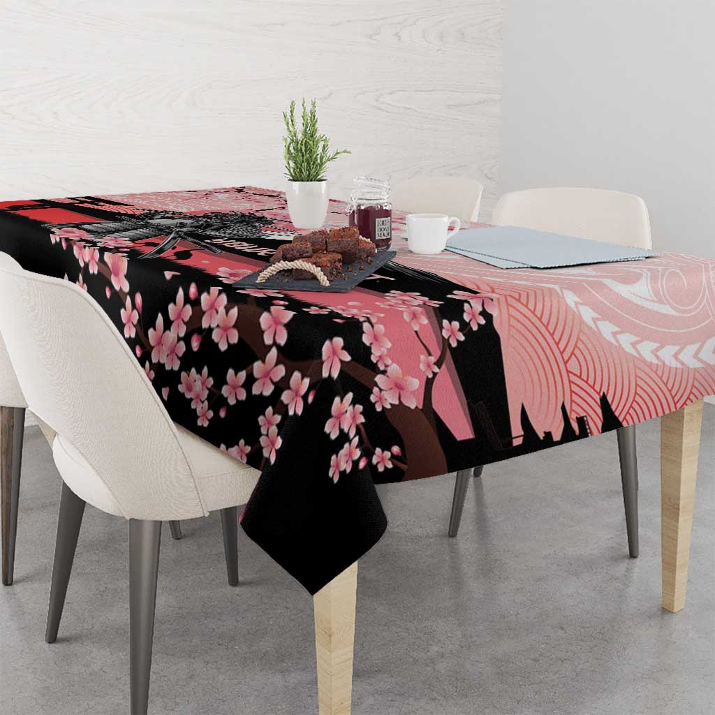 Personalised Japan Samurai Warrior Tablecloth Japanese Cherry Blossom Polynesian Pattern - Polynesian Pride