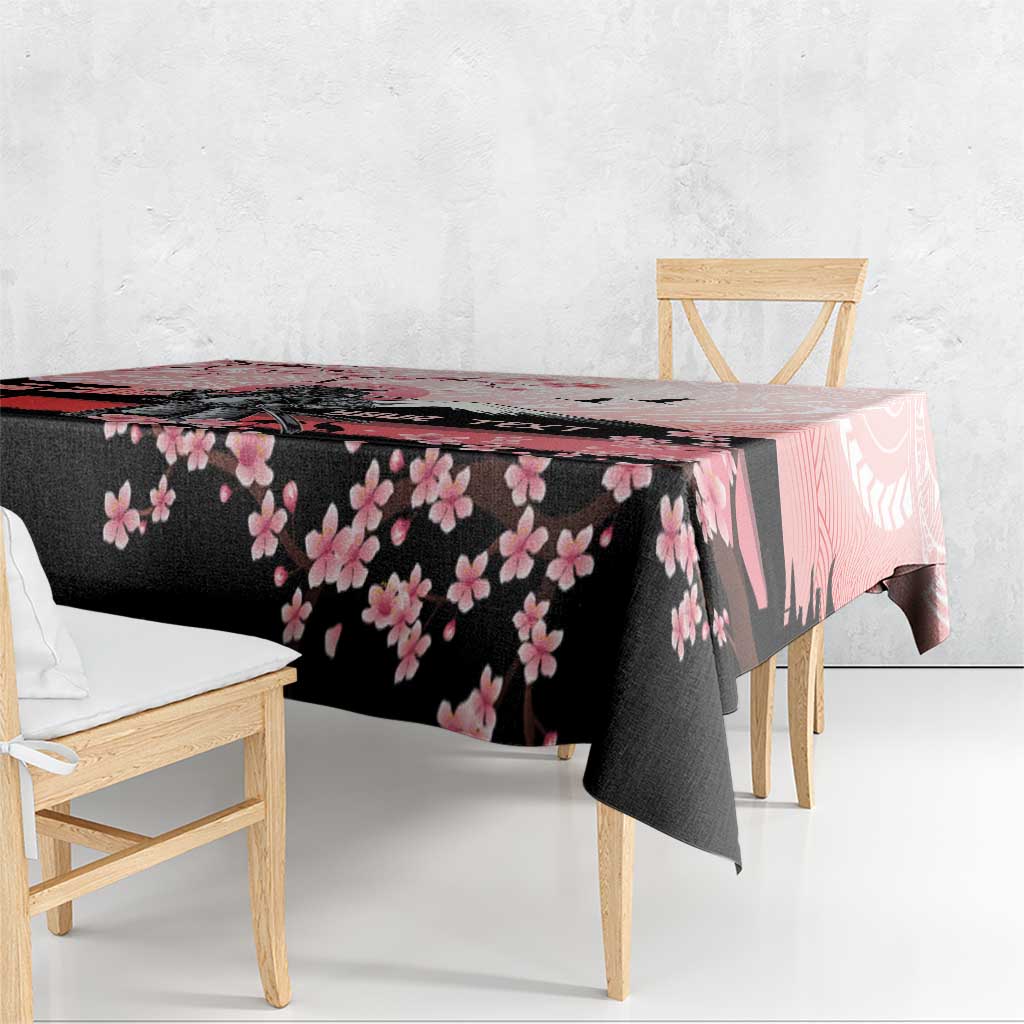 Personalised Japan Samurai Warrior Tablecloth Japanese Cherry Blossom Polynesian Pattern - Polynesian Pride