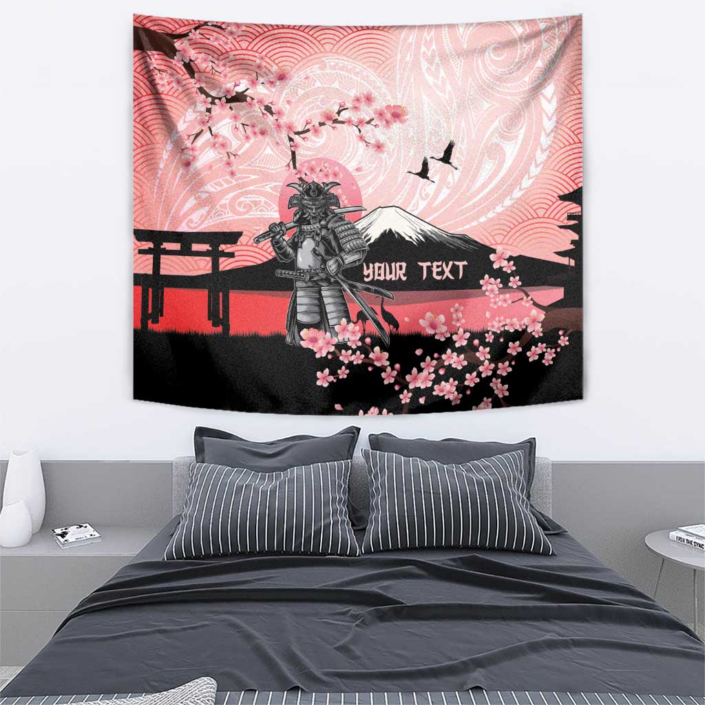 Personalised Japan Samurai Warrior Tapestry Japanese Cherry Blossom Polynesian Pattern - Polynesian Pride