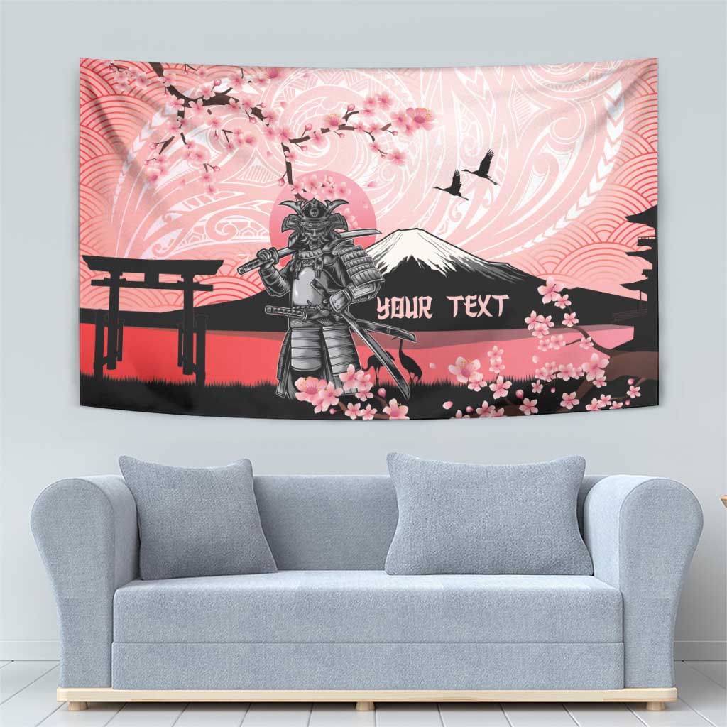 Personalised Japan Samurai Warrior Tapestry Japanese Cherry Blossom Polynesian Pattern - Polynesian Pride