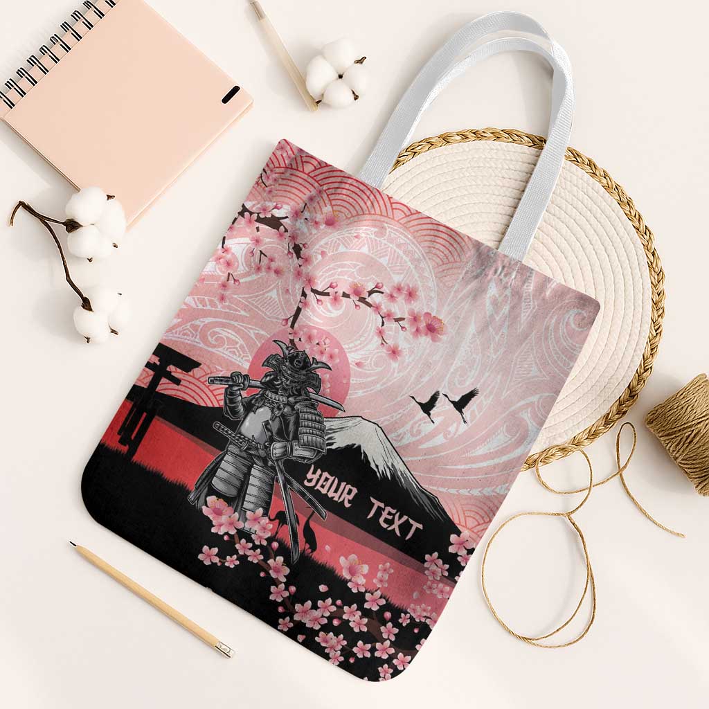 Personalised Japan Samurai Warrior Tote Bag Japanese Cherry Blossom Polynesian Pattern - Polynesian Pride