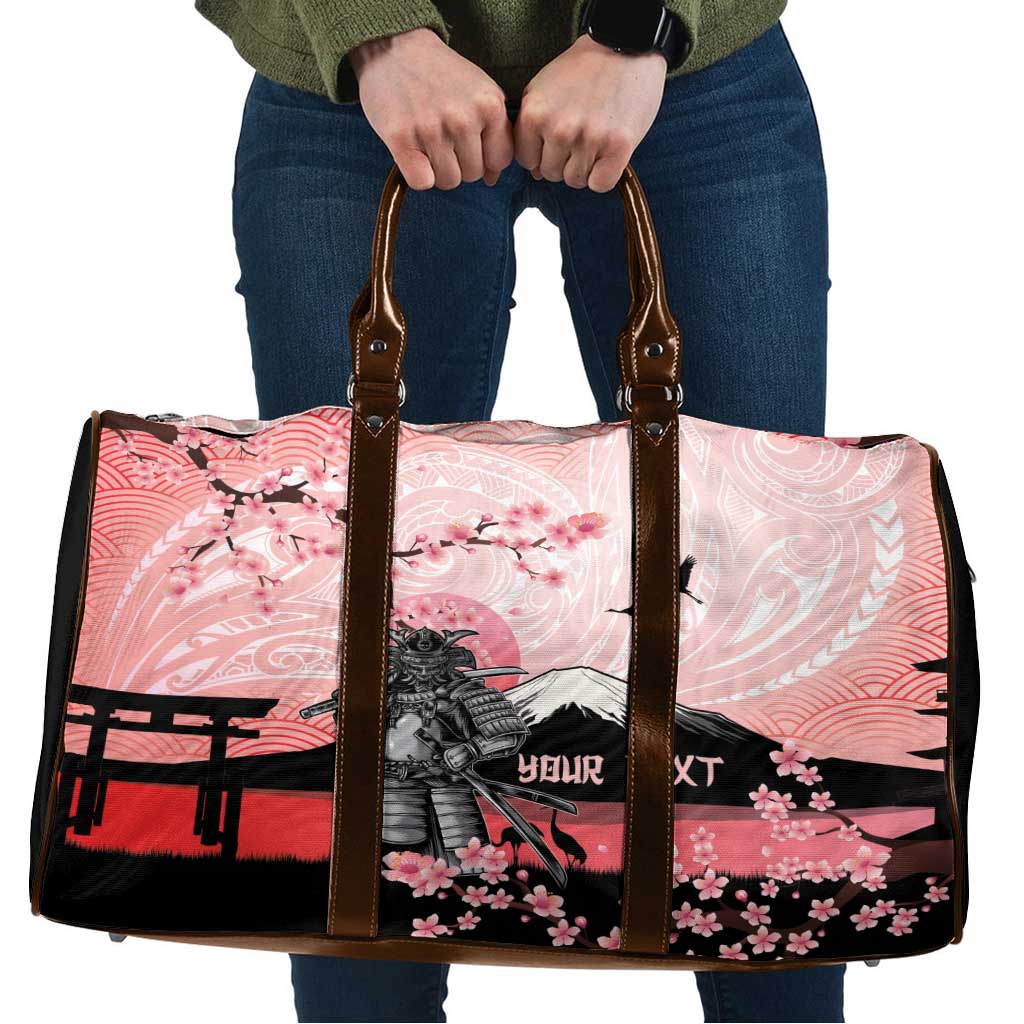 Personalised Japan Samurai Warrior Travel Bag Japanese Cherry Blossom Polynesian Pattern - Polynesian Pride