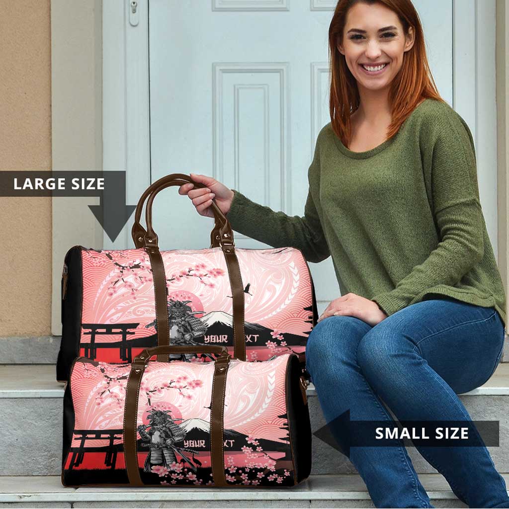 Personalised Japan Samurai Warrior Travel Bag Japanese Cherry Blossom Polynesian Pattern - Polynesian Pride
