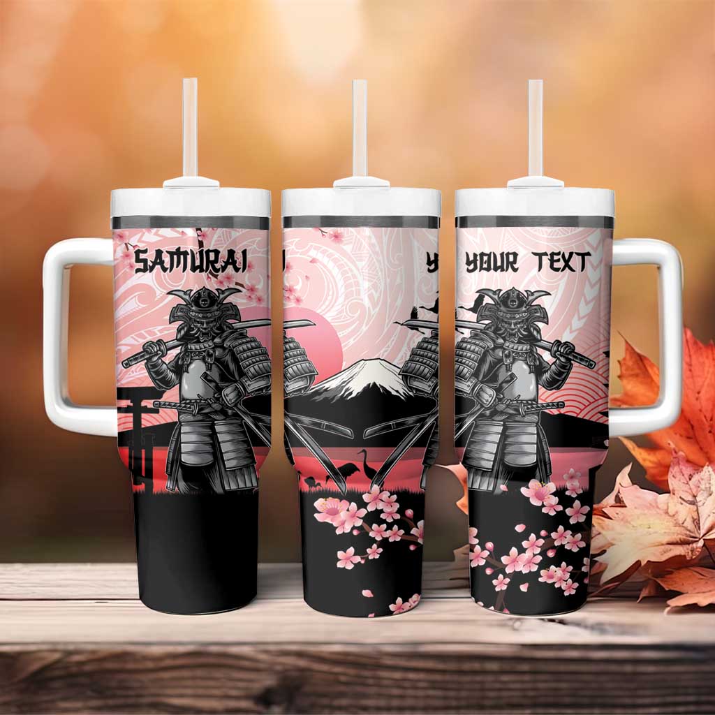 Personalised Japan Samurai Warrior Tumbler With Handle Japanese Cherry Blossom Polynesian Pattern - Polynesian Pride