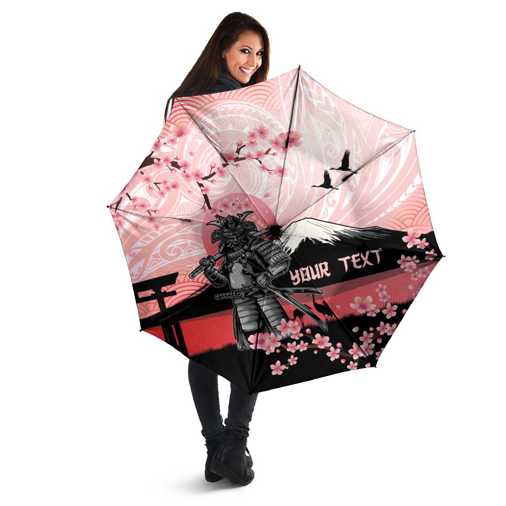 Personalised Japan Samurai Warrior Umbrella Japanese Cherry Blossom Polynesian Pattern - Polynesian Pride