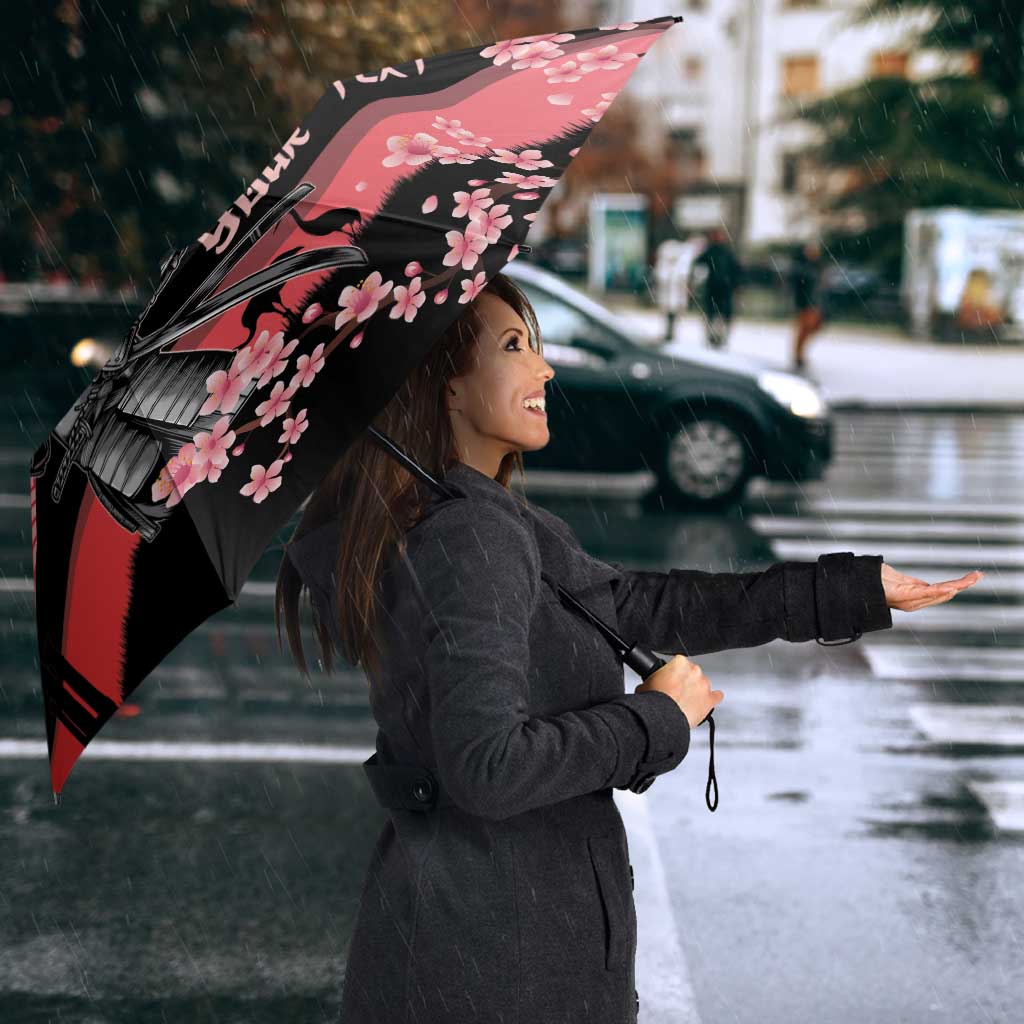 Personalised Japan Samurai Warrior Umbrella Japanese Cherry Blossom Polynesian Pattern - Polynesian Pride