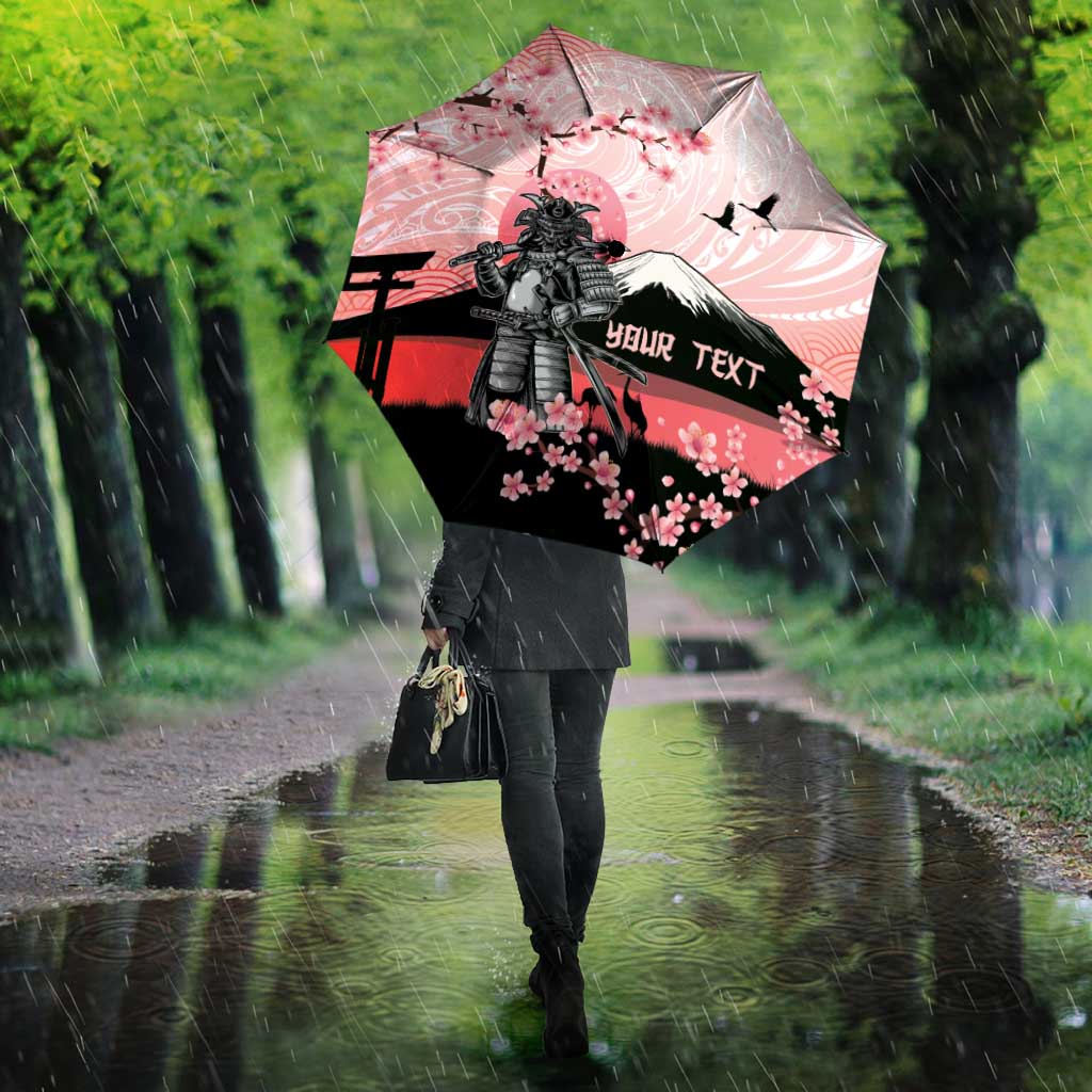 Personalised Japan Samurai Warrior Umbrella Japanese Cherry Blossom Polynesian Pattern - Polynesian Pride