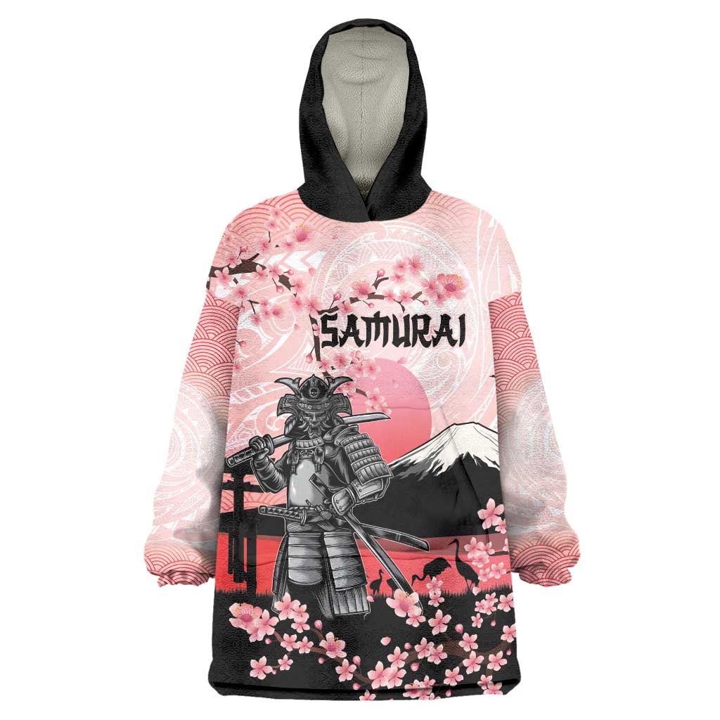 Personalised Japan Samurai Warrior Wearable Blanket Hoodie Japanese Cherry Blossom Polynesian Pattern LT14 One Size Pink - Polynesian Pride