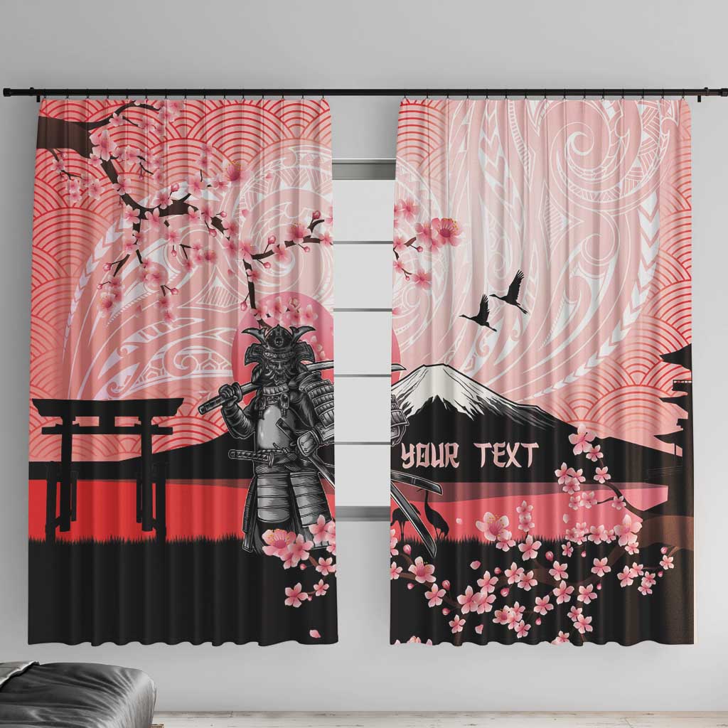 Personalised Japan Samurai Warrior Window Curtain Japanese Cherry Blossom Polynesian Pattern LT14 With Hooks Pink - Polynesian Pride