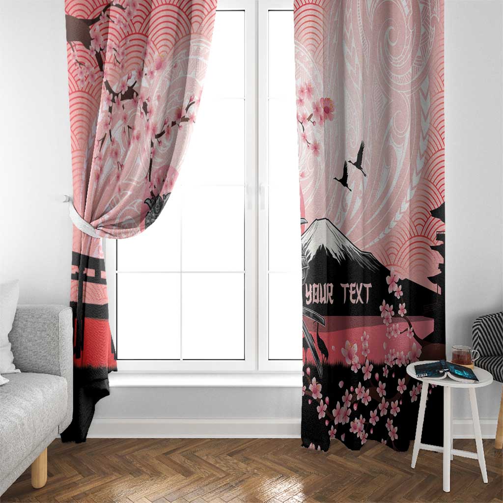 Personalised Japan Samurai Warrior Window Curtain Japanese Cherry Blossom Polynesian Pattern - Polynesian Pride