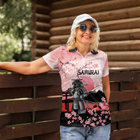 Personalised Japan Samurai Warrior Women Polo Shirt Japanese Cherry Blossom Polynesian Pattern - Polynesian Pride