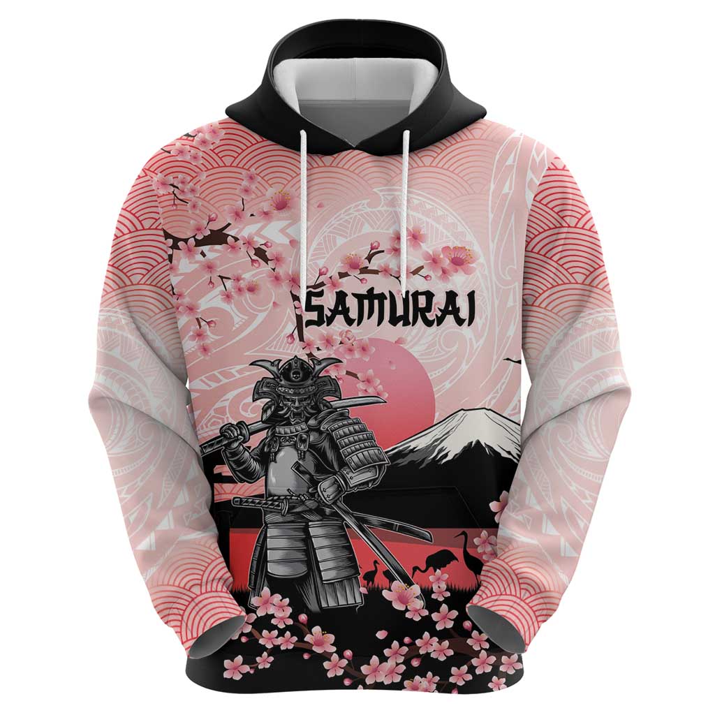 Personalised Japan Samurai Warrior Zip Hoodie Japanese Cherry Blossom Polynesian Pattern - Polynesian Pride