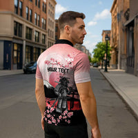 Personalised Japan Samurai Warrior Zipper Polo Shirt Japanese Cherry Blossom Polynesian Pattern - Polynesian Pride