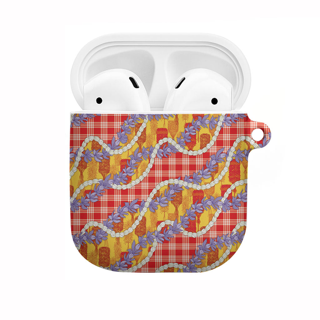 Hawaii Kahili Palaka Motifs AirPods Case Hawaiian Honohono Pikake Lei LT14 Red - Polynesian Pride