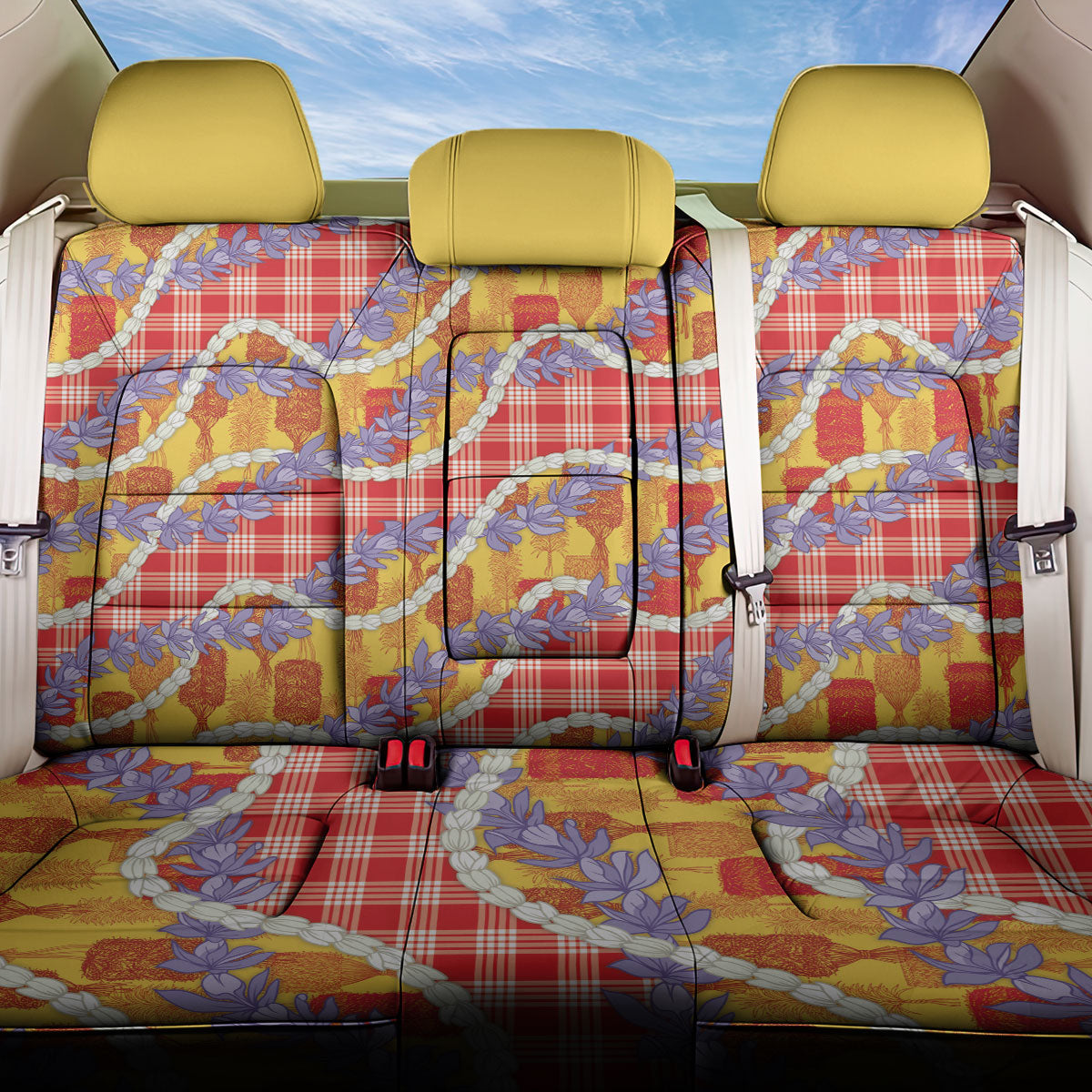 Hawaii Kahili Palaka Motifs Back Car Seat Cover Hawaiian Honohono Pikake Lei LT14 One Size Red - Polynesian Pride