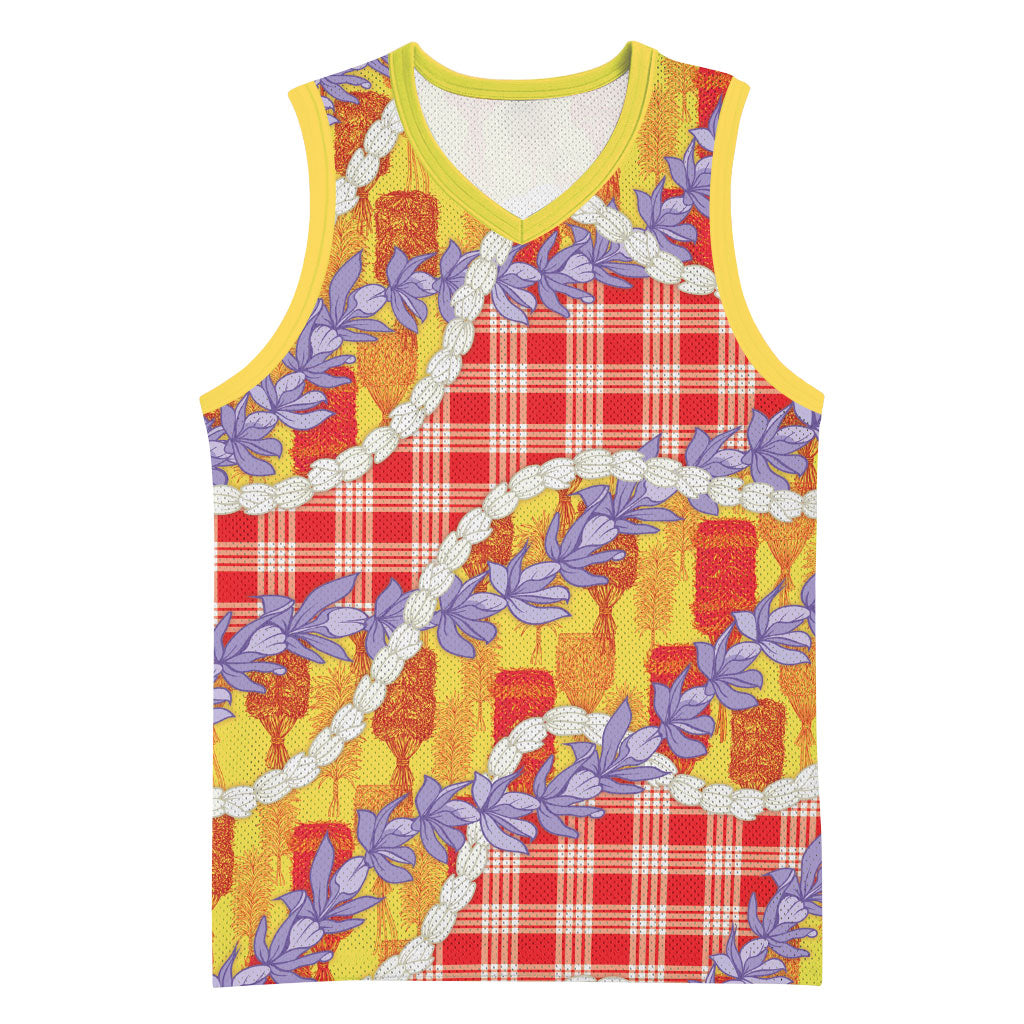 Hawaii Kahili Palaka Motifs Basketball Jersey Hawaiian Honohono Pikake Lei LT14 Unisex Red - Polynesian Pride