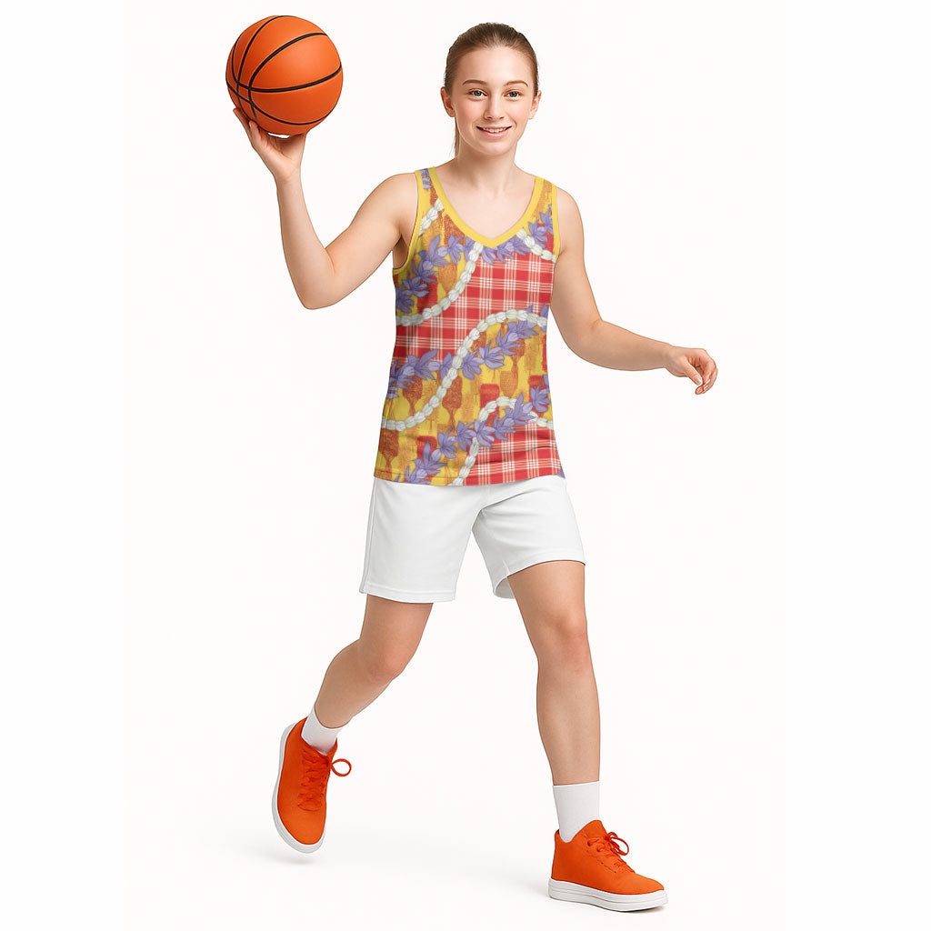 Hawaii Kahili Palaka Motifs Basketball Jersey Hawaiian Honohono Pikake Lei