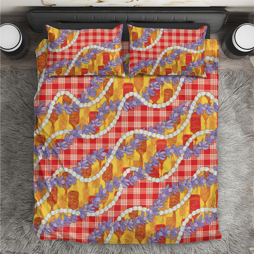 Hawaii Kahili Palaka Motifs Bedding Set Hawaiian Honohono Pikake Lei LT14 Red - Polynesian Pride