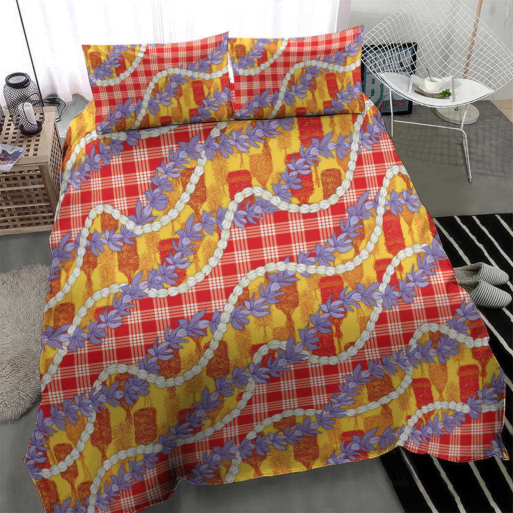 Hawaii Kahili Palaka Motifs Bedding Set Hawaiian Honohono Pikake Lei