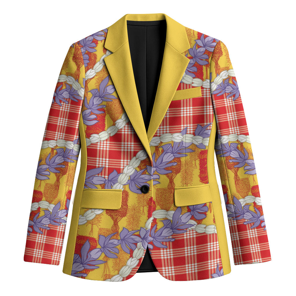Hawaii Kahili Palaka Motifs Blazer Hawaiian Honohono Pikake Lei LT14 Unisex Red - Polynesian Pride