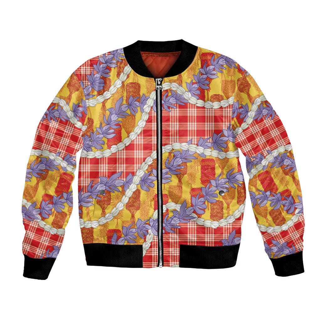 Hawaii Kahili Palaka Motifs Bomber Jacket Hawaiian Honohono Pikake Lei LT14 Unisex Red - Polynesian Pride