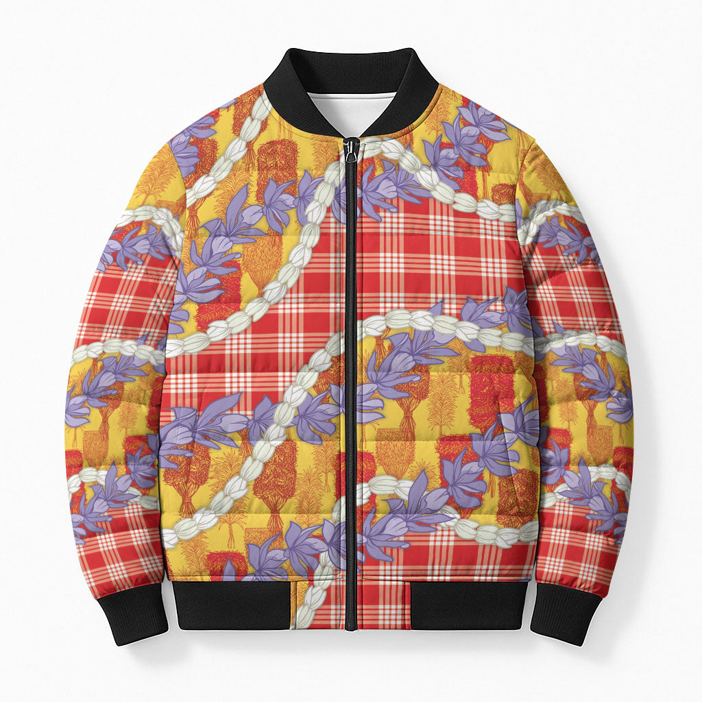 Hawaii Kahili Palaka Motifs Bomber Puffer Jacket Hawaiian Honohono Pikake Lei LT14 Unisex Red - Polynesian Pride