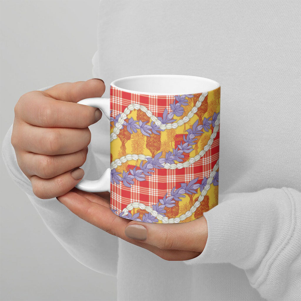 Hawaii Kahili Palaka Motifs Ceramic Mug Hawaiian Honohono Pikake Lei