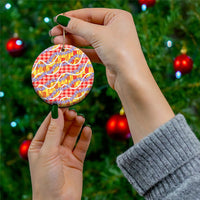 Hawaii Kahili Palaka Motifs Ceramic Ornament Hawaiian Honohono Pikake Lei