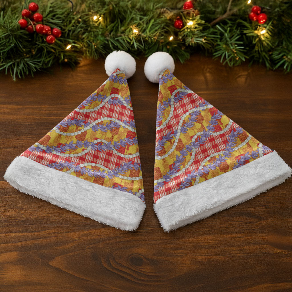 Hawaii Kahili Palaka Motifs Christmas Santa Hat Hawaiian Honohono Pikake Lei