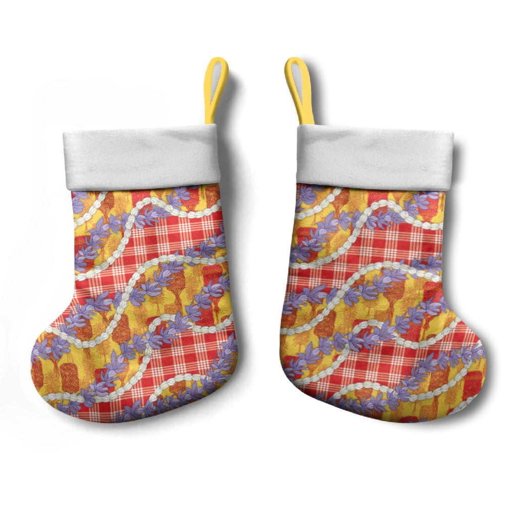 Hawaii Kahili Palaka Motifs Christmas Stocking Hawaiian Honohono Pikake Lei