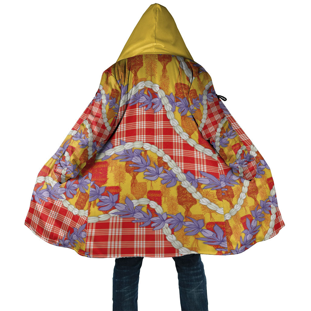 Hawaii Kahili Palaka Motifs Cloak Hawaiian Honohono Pikake Lei LT14 Unisex Red - Polynesian Pride