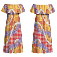 Hawaii Kahili Palaka Motifs Couples Matching Off Shoulder Maxi Dress and Long Sleeve Button Shirt Hawaiian Honohono Pikake Lei LT14 - Polynesian Pride