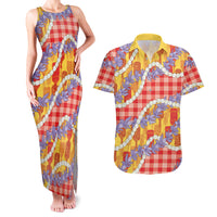 Hawaii Kahili Palaka Motifs Couples Matching Tank Maxi Dress and Hawaiian Shirt Hawaiian Honohono Pikake Lei