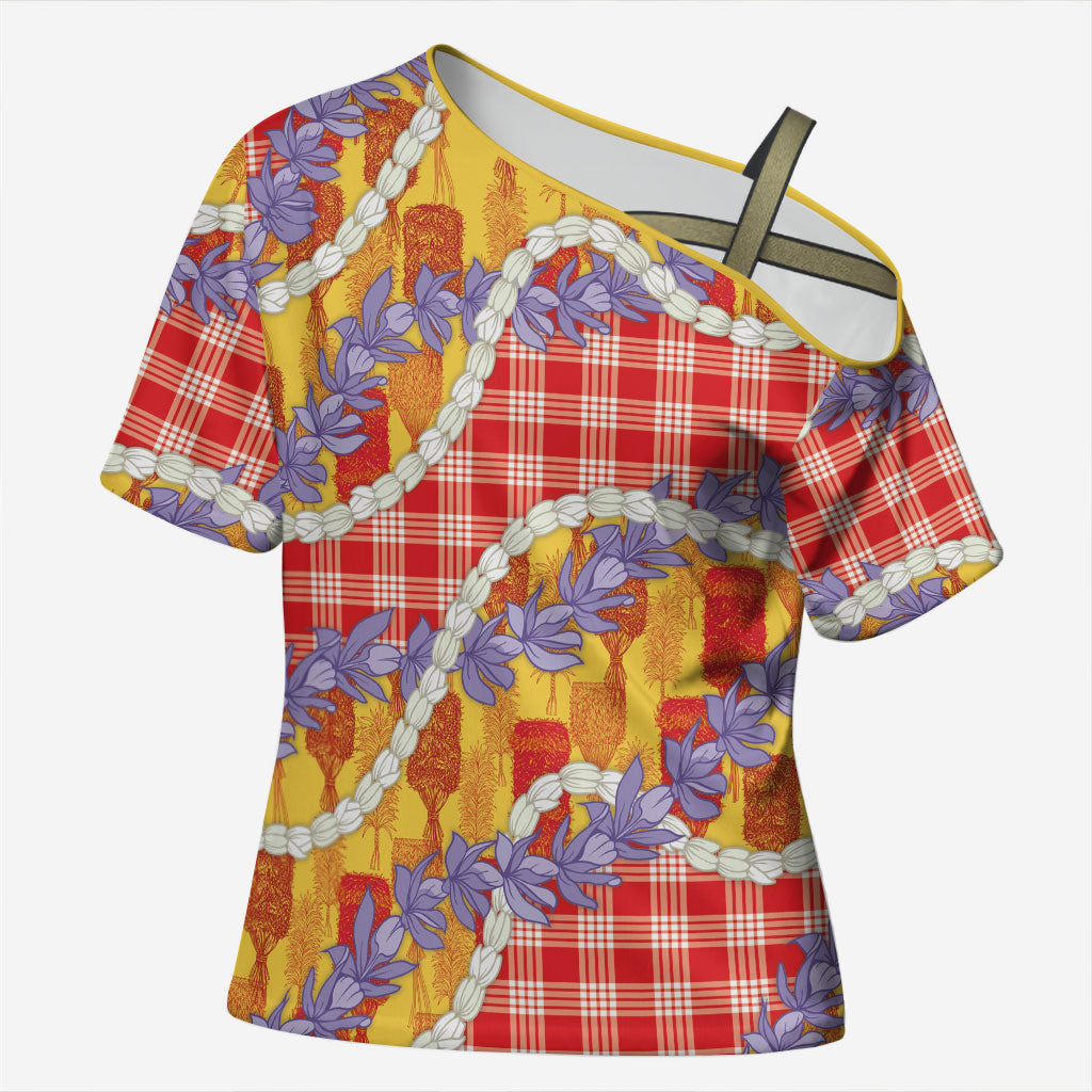 Hawaii Kahili Palaka Motifs Cross Shoulder Shirt Hawaiian Honohono Pikake Lei LT14 Female Red - Polynesian Pride
