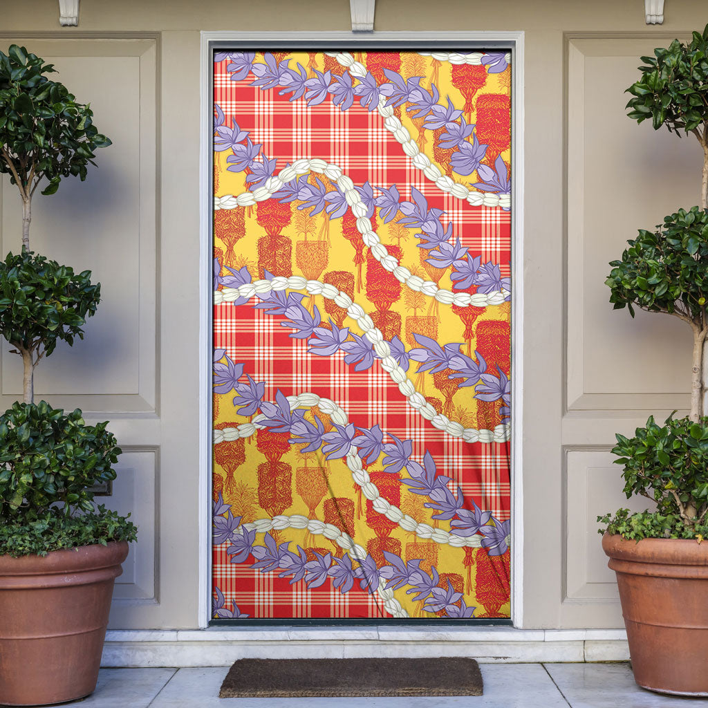 Hawaii Kahili Palaka Motifs Door Cover Hawaiian Honohono Pikake Lei LT14 Red - Polynesian Pride