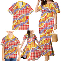 Hawaii Kahili Palaka Motifs Family Matching Mermaid Dress and Hawaiian Shirt Hawaiian Honohono Pikake Lei