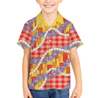 Hawaii Kahili Palaka Motifs Family Matching Mermaid Dress and Hawaiian Shirt Hawaiian Honohono Pikake Lei