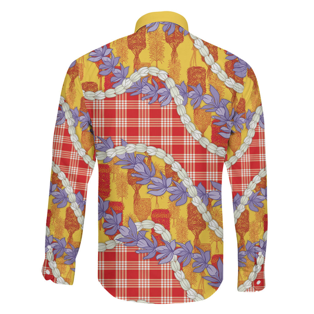 Hawaii Kahili Palaka Motifs Family Matching Off Shoulder Short Dress and Hawaiian Shirt Hawaiian Honohono Pikake Lei