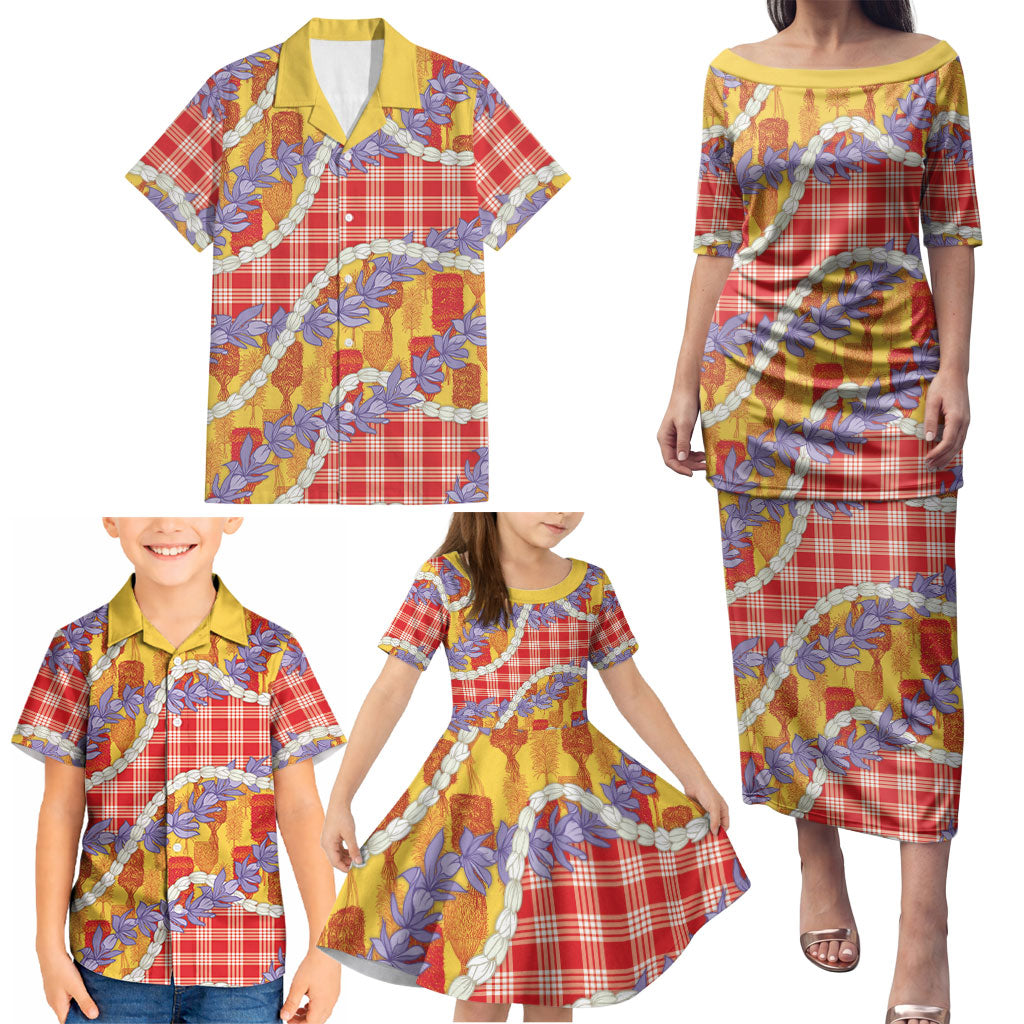 Hawaii Kahili Palaka Motifs Family Matching Puletasi and Hawaiian Shirt Hawaiian Honohono Pikake Lei LT14 - Polynesian Pride