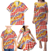 Hawaii Kahili Palaka Motifs Family Matching Puletasi and Hawaiian Shirt Hawaiian Honohono Pikake Lei