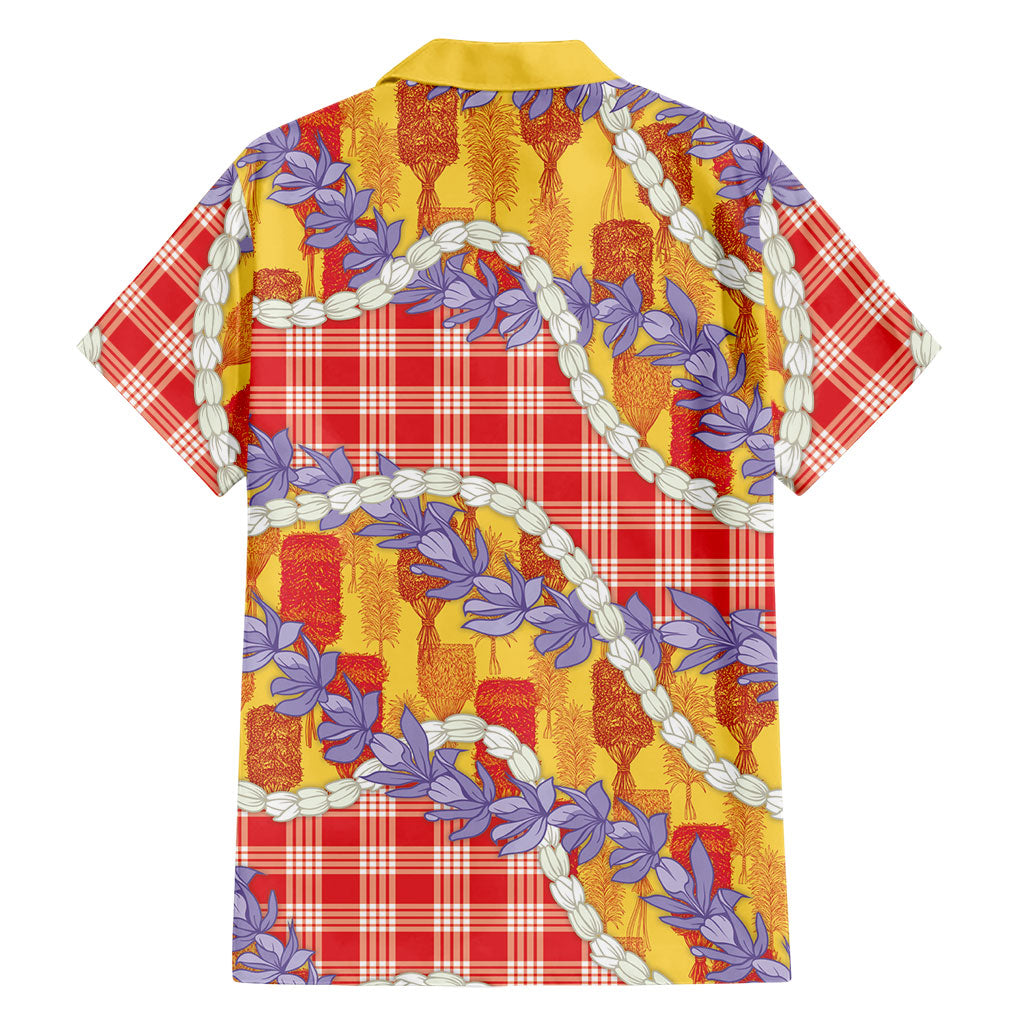 Hawaii Kahili Palaka Motifs Family Matching Puletasi and Hawaiian Shirt Hawaiian Honohono Pikake Lei