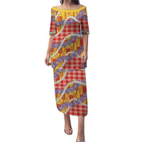 Hawaii Kahili Palaka Motifs Family Matching Puletasi and Hawaiian Shirt Hawaiian Honohono Pikake Lei
