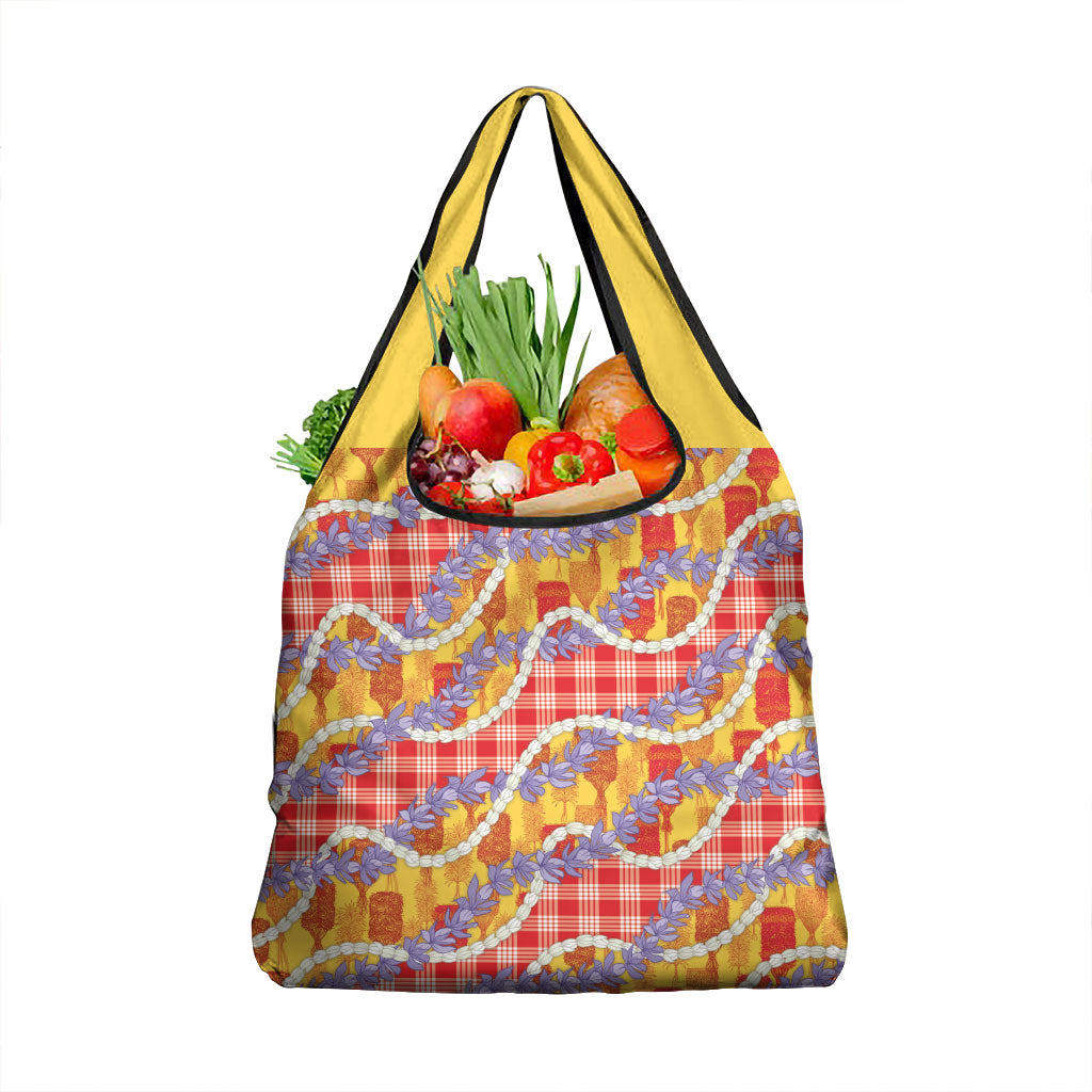 Hawaii Kahili Palaka Motifs Grocery Bag Hawaiian Honohono Pikake Lei LT14 1-pack One Size Red - Polynesian Pride