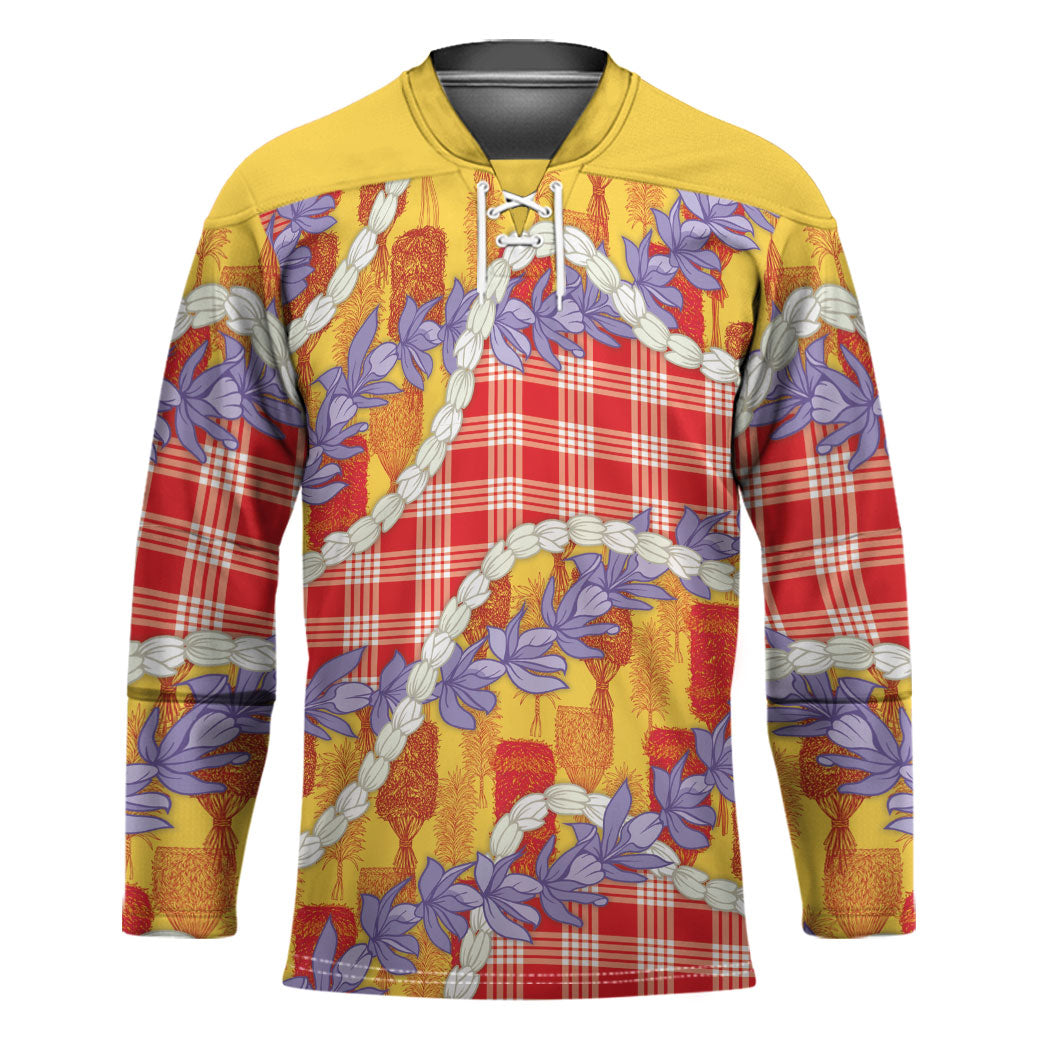 Hawaii Kahili Palaka Motifs Hockey Jersey Hawaiian Honohono Pikake Lei LT14 Unisex Red - Polynesian Pride