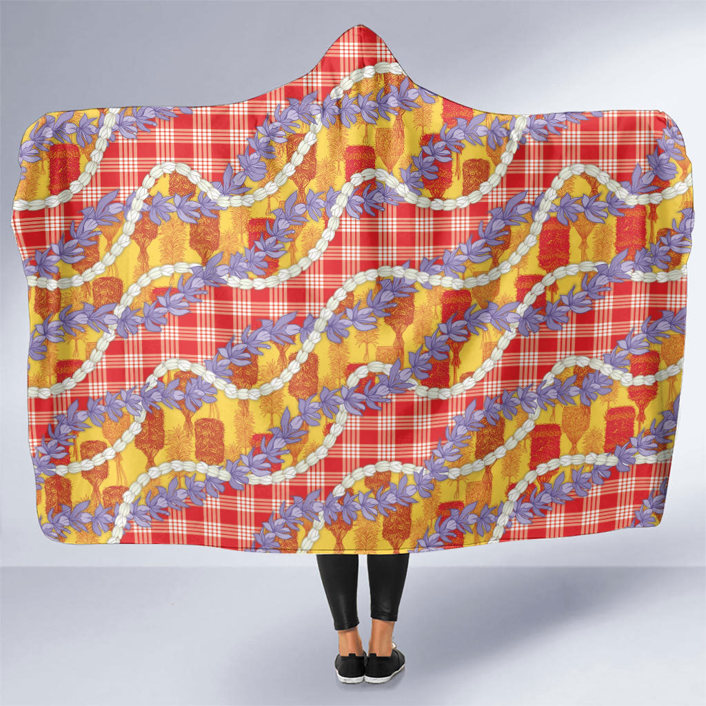 Hawaii Kahili Palaka Motifs Hooded Blanket Hawaiian Honohono Pikake Lei LT14 One Size Red - Polynesian Pride