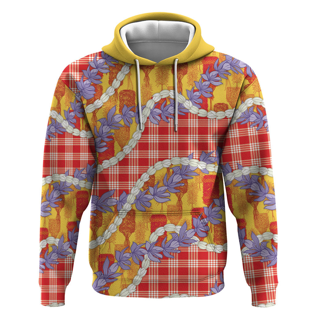Hawaii Kahili Palaka Motifs Hoodie Hawaiian Honohono Pikake Lei LT14 Pullover Hoodie Red - Polynesian Pride
