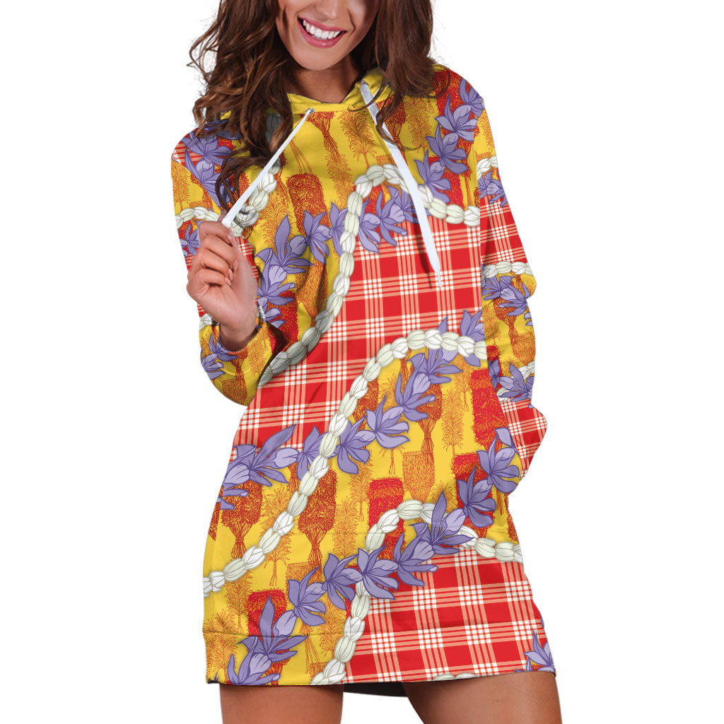 Hawaii Kahili Palaka Motifs Hoodie Dress Hawaiian Honohono Pikake Lei LT14 Red - Polynesian Pride