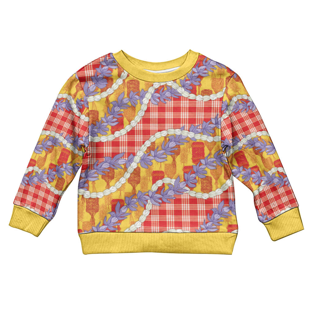 Hawaii Kahili Palaka Motifs Kid Ugly Christmas Sweater Hawaiian Honohono Pikake Lei