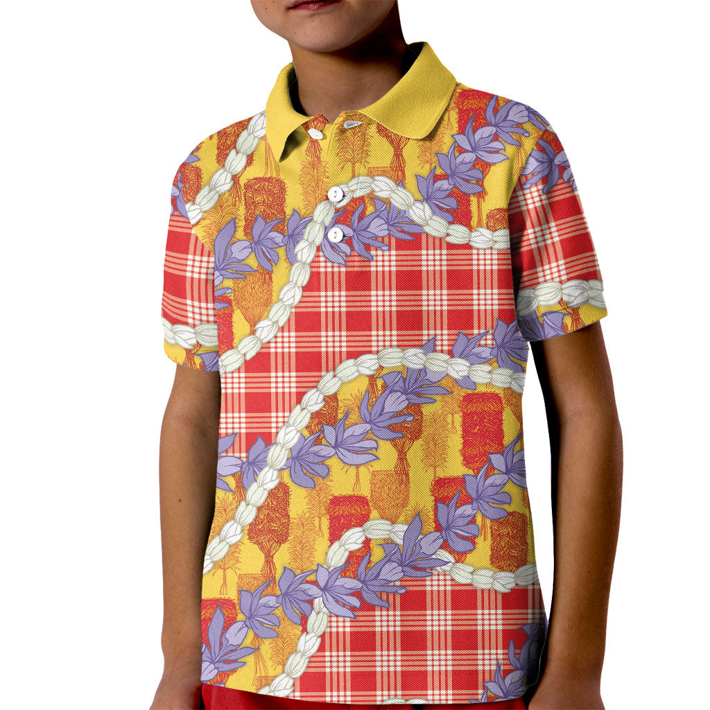 Hawaii Kahili Palaka Motifs Kid Polo Shirt Hawaiian Honohono Pikake Lei LT14 Kid Red - Polynesian Pride